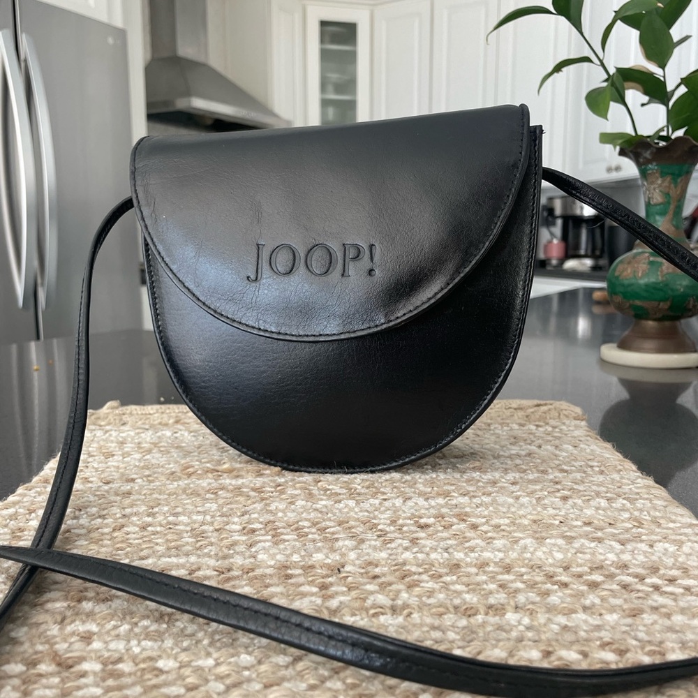 Joop! Vintage Black Leather Half-Moon Crossbody Bag